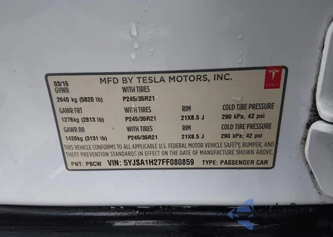 2015 Tesla Model S 70D/85D/P85D из США, поврежденный, VIN 5YJSA1H27FF080859